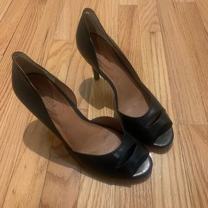 Corso como black leather peep toe heels